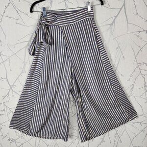 Eva Franco Metallic Stripe Tie Waist Flowy Cropped Palazzo Pants